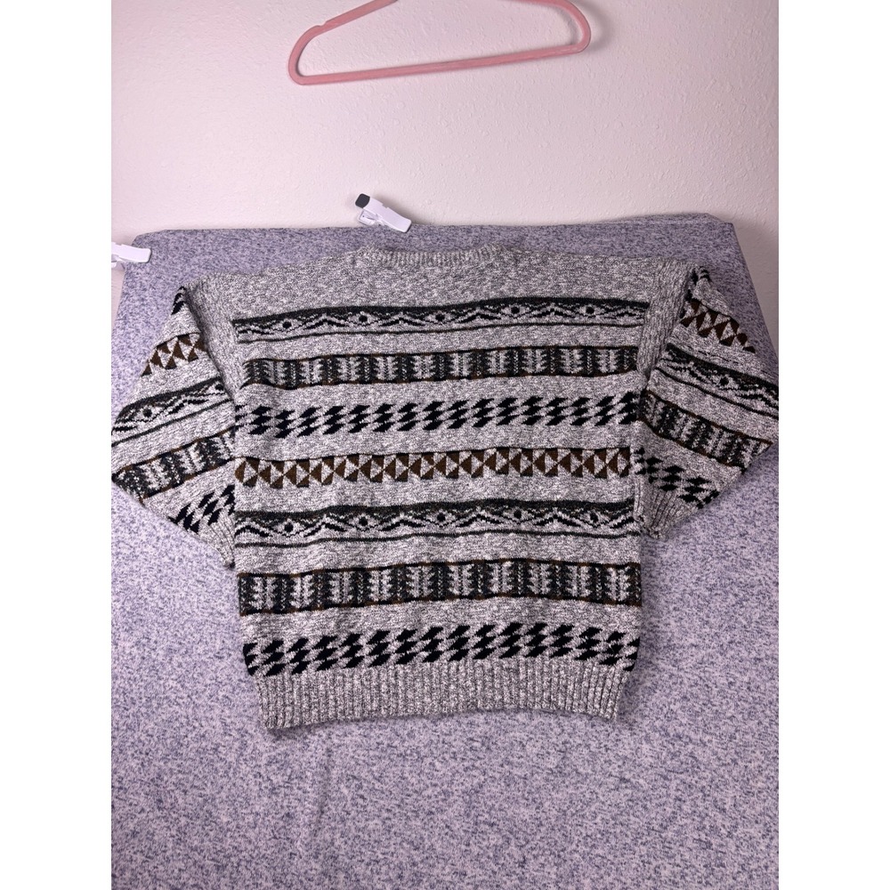 Lavane Sweater Mens XL Gray vintage Geometric grandpa Crewneck USA Made - Picture 7 of 9